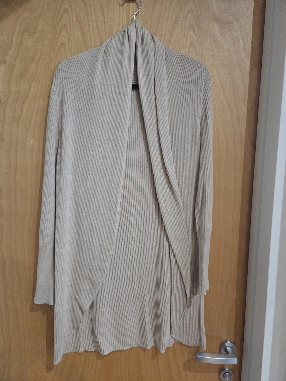 Leith Beige Ribbed Open-Front Women's Cardigan